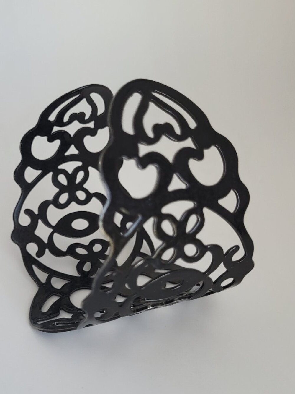 Black Enamel Adjustable Open Work Cuff Bracelet - Picture 5 of 7